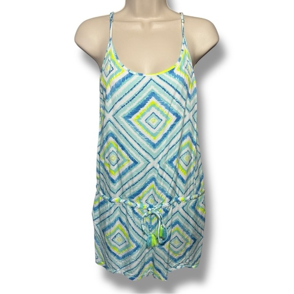 Southern Tide Pants - Southern Tide Women’s Kendall Geo Romper Blue Green Size Small